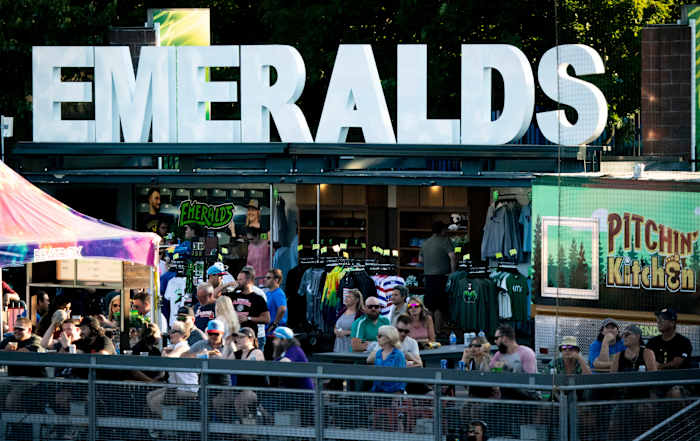 Fans watch a Eugene Emeralds game at PK Park. (2023)